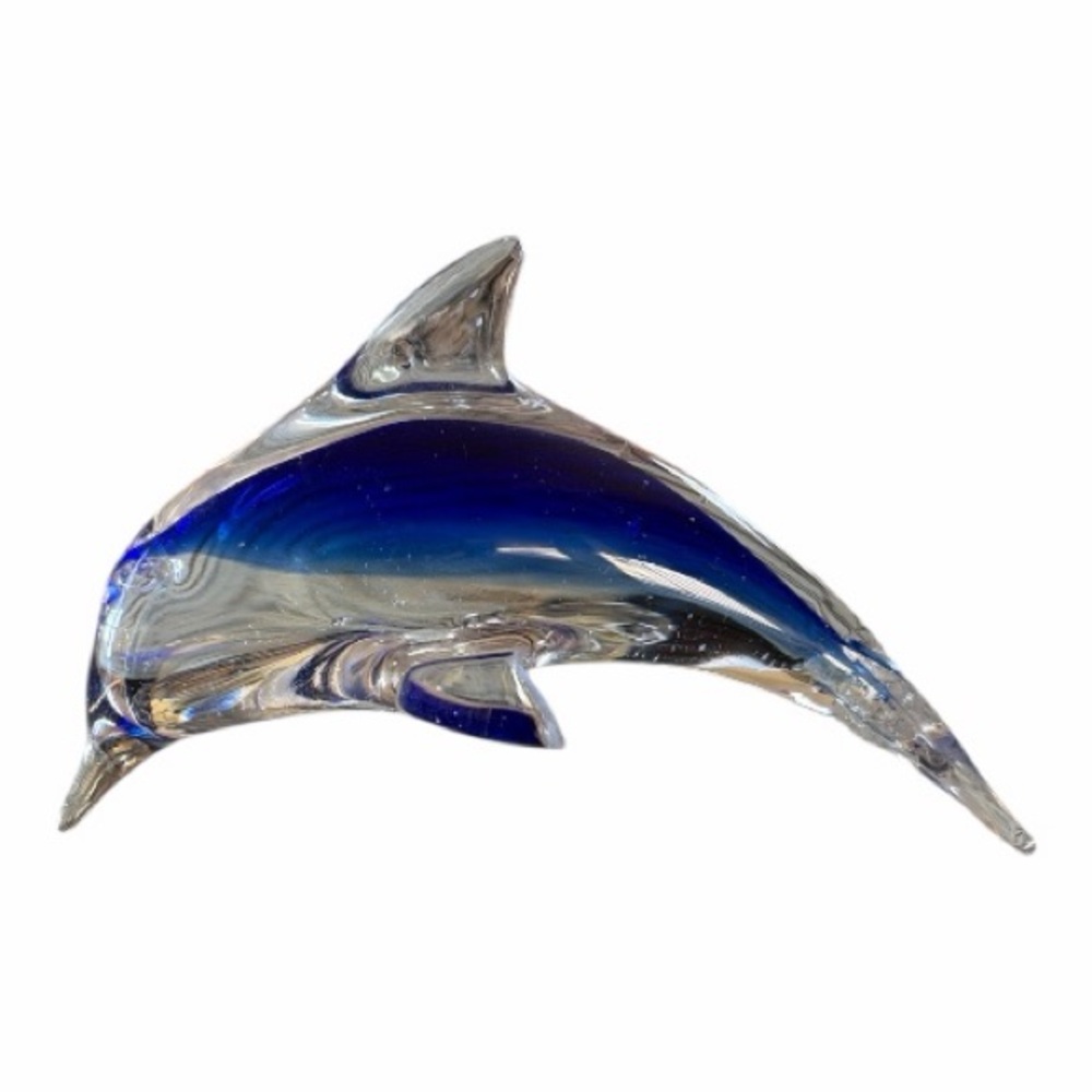 Elegant Blue Glass Dolphin Sculpture